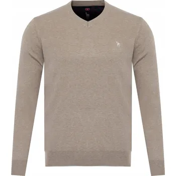 Pánský svetr Pánský svetr klasický vlněný béžový hladký výstřih do V V 501 YAKA vánoční