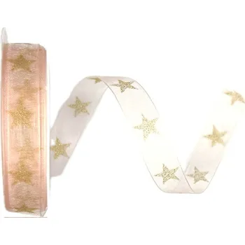 Stuha Stuha vánoční STARGLOW ORGANZA BLUSH meruňková 15mm x 3m (8,-Kč/m) (Vánoční stuha organzová, meruňková, oboustranný potisk, jemný glitrový efekt, okraje zpevněné tkaním)