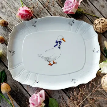 BERNADOTTE podnos 4-hranný 40 cm, husy, Thun 1794 (Porcelánový podnos 2. jakost)