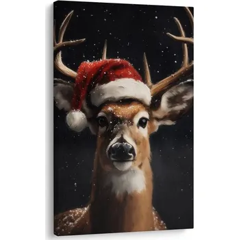 Vánoční dekorace Dovido Obraz roztomilý jelen s vánoční čepicí