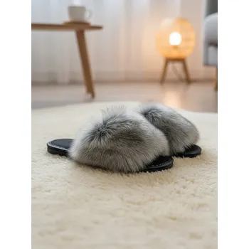 Dámské pantofle Huňaté papuče Model 51 šedá kožešina, VELIKOST 39