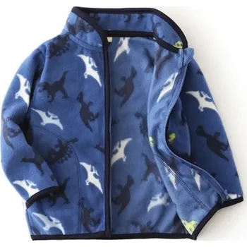 Dětská zimní bunda s vysokým límcem Teplá unisex bunda na zip Modrá plyšová bunda s kapsami Zimní bunda pro děti s motivem dinosaurů 2