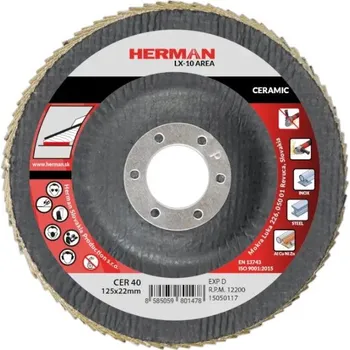 Brusný kotouč HERMAN Lamelový kotouč na nerez a legované oceli 125 mm/P40 LX-10 Area ceramic