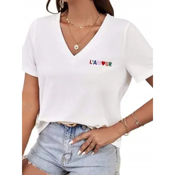 Dámské tričko SHEIN DÁMSKÉ TRIČKO S VÝŠIVKOU KLASICKÉ BÍLÉ