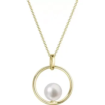 Náhrdelník Zlatý 14 karátový náhrdelník žluté zlato s bílou říční perlou 92P00041