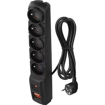 Přepěťová ochrana Emos P53871 Přepěťová ochrana – 5 zásuvek, 1,5m, černá