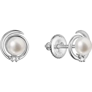 Náušnice Evolution Group s.r.o. Zlaté 14 karátové náušnice bílé zlato s říční perlou a brilianty 81PB00051