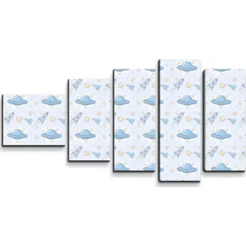 Obraz Sablio Obraz - 5-dílný Létající talíře a rakety - 100x60 cm