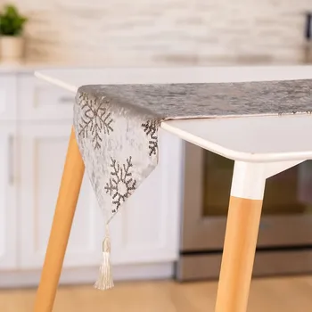 Semišový běhoun na stůl 160 cm s aplikací vloček