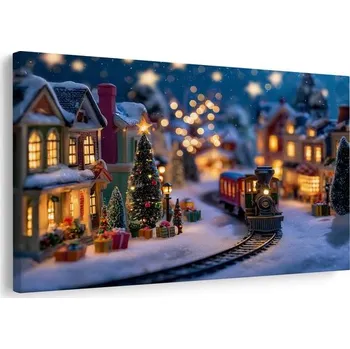 Vánoční dekorace Dovido Obraz vánoční vesnička s vláčkem