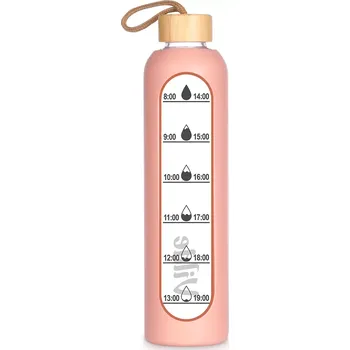 Láhev Skleněná láhev na vodu se silikonovým obalem lososová 1 l