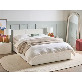 Ložnice Postel s úložným prostorem krémově bílá buklé čalounění 140 x 200 cm s čelem a roštem moderní styl ložnice Beliani