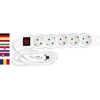 Elektrická zásuvka Kabel NĚMECKÁ zásuvka Strend Pro DG-805BK 1,50 m, 5 zásuvek, HU, RO, SRB, CRO + vypínač