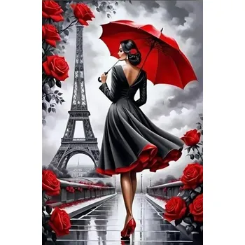 Obraz Diamantová Mozaika Žena s Deštníkem v Paříži 30x40 cm Kreativní Diamanty