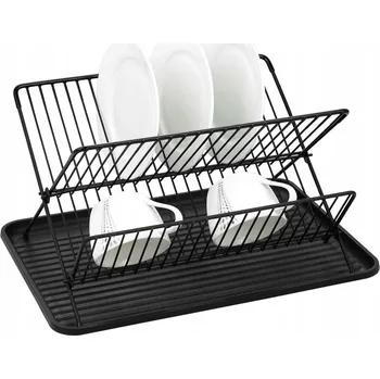 Odkapávač na nádobí ODKAPÁVAČ NA NÁDOBÍ STOJÍCÍ JEDNOPATROVÝ S TÁCEM ČERNÝ