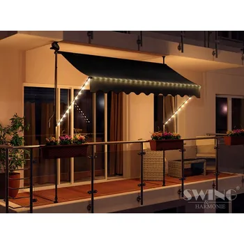 Markýza BALKÓNOVÁ/TERASOVÁ ZASTÍNĚNÍ MARKÝZA S LED OSVĚTLENÍM, UPEVNĚNÍ NA SVORKY, 250 cm, ANTRACIT