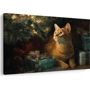 Vánoční dekorace Dovido Obraz vánoční kočky užívající si vánoční pohodu