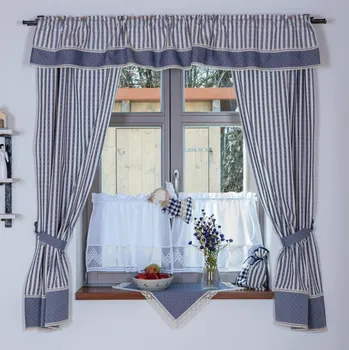 Závěs Závěsy z kanafasu modré pruhy vzor a puntíky Rozměr (šířka/výška): Kanýr 200/30cm, 2x závěs 70/160cm