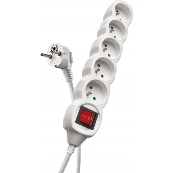 Prodlužovací kabel EMOS Prodlužovací Kabel 7 m 5 zásuvek s vypínačem, bílé PVC, 1 mm2