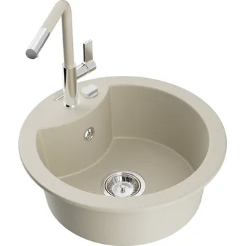 Granitový dřez MEXEN/S - Diego granitový dřez 1-miska včetně baterie Flora, béžová 6512-69-670401-09