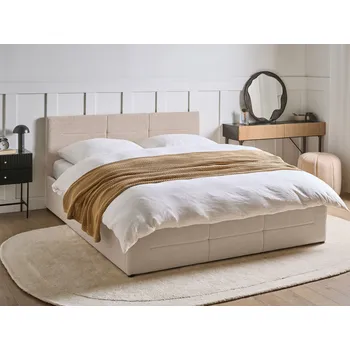 Postel Postel s úložným prostorem béžová buklé čalounění 160 x 200 cm s čelem a roštem moderní styl ložnice Beliani