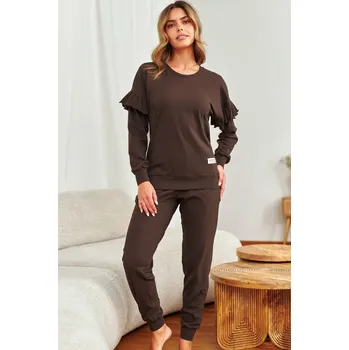 Dámské noční prádlo Piżama damska DOCTOR NAP z falbankami- bawełniana, černá XL i170_PM-4351-BLACK-XL