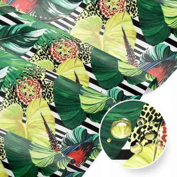VODĚODOLNÁ ZAHRADNÍ TKANINA MATERIÁL OXFORD TISK monstera palma pruhy 1 MB