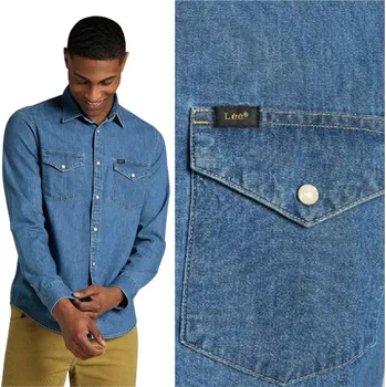 Pánská košile Pánská košile Lee modrá bavlněná s dlouhým rukávem klasického střihu