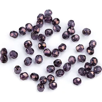 Dětské navlékací korálky Skleněné korálky broušené ohňovky 3 mm, malé, 21 00030/15726 amarant