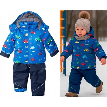 Chlapecká zimní kombinéza Dvoudílná zimní kombinéza tmavě modrá/modrá Auta kožíšek 4 98/104