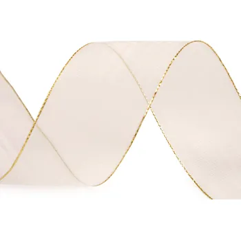 Stuha Monofilová stuha s lurexem šíře 40 mm, střední, 107 krémová světlá zlatá