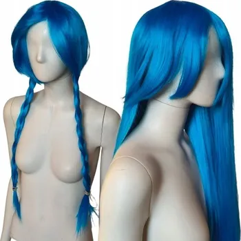 Paruka Paruka modrá s ofinou anime cosplay žáruvzdorná dlouhá 80 cm Jinx LOL