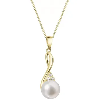 Oblečení a móda Zlatý 14 karátový náhrdelník s bílou říční perlou a brilianty 92PB00050
