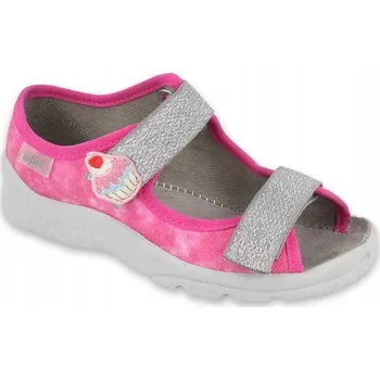 Dívčí bačkory Befado dětské papuče na suchý zip růžové, velikost 26