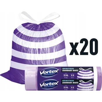 Pytle na odpadky VORTEX pytle na odpad HDPE 50x60cm fialové/bílé 35L 300ks (20×15)