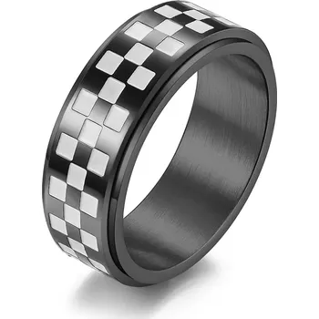 Prsten Otočný prsten z chirurgické oceli Street checker Černý - Velikost prstenu 62 (US 10)