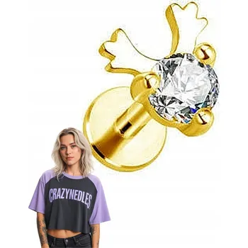 Náušnice Zlatý labret sob s bílou zirkonií helix 1,2/6