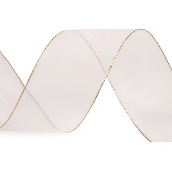 Stuha Monofilová stuha s lurexem šíře 40 mm, střední, 703 krémová nejsvět. zlatá