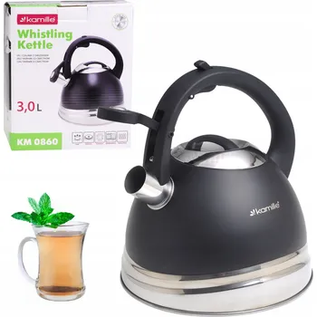 Varná konvice TRADIČNÍ OCELOVÁ KONVICE S PÍSKÁLKOU, INDUKČNÍ PLYNOVÁ KAMILLE černá 3L