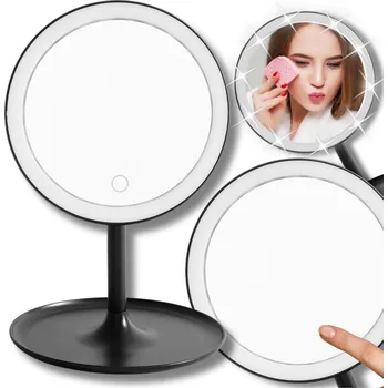 Zrcadlo KULATÉ KOSMETICKÉ ZRCADLO S LED PODSVÍCENÍM PRO MAKE-UP ČERNÉ