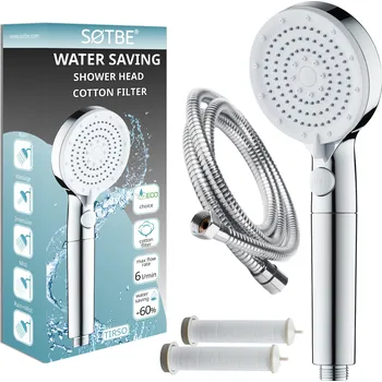 Sprchový set Sprchová Hlavice s hadicí, filtrem, stříbrná sada do sprchového koutu/vany TIRSO