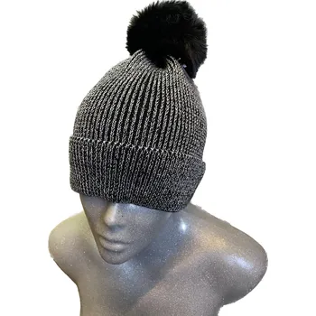 Čepice Čepice dámská s bambulí a stříbrnou nití MORAJ