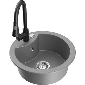 Kuchyňský dřez MEXEN/S - Diego granitový dřez 1-miska včetně baterie Elia, šedá 6512-71-670101-70