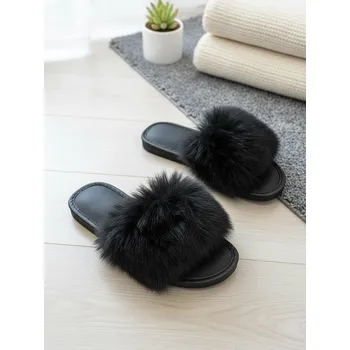 Dámské pantofle Huňaté papuče Model 55 černé s kožešinou, VELIKOST 35