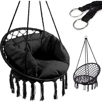 Houpací síť Houpací křeslo Čapí hnízdo s opěradlem černé 80 cm + polštáře