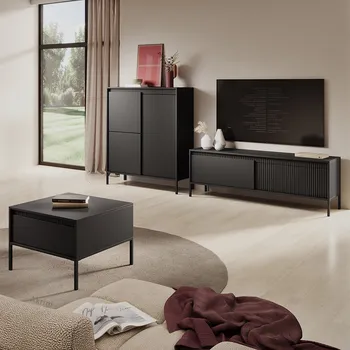 Obývací stěna Obývací stěna SENSO B | 3 díly | 257 cm + 68x68 cm | černá