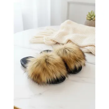 Dámské pantofle Huňaté papuče hnědé Model 52 dámské s kožešinou, VELIKOST 39