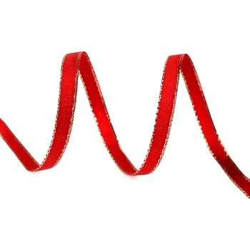 Stuha Stuha taftová šíře 6 mm s lurexem, střední, 643 červená šarlatová zlatá