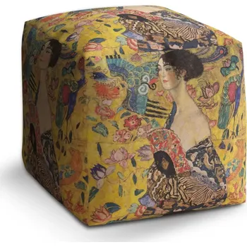 Taburet Sablio Taburet Cube Dáma s vějířem - Gustav Klimt: 40x40x40 cm