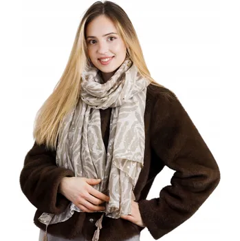 Šála Dámská béžová šála se zlatými akcenty, lehká, elegantní, velká 90x180 cm